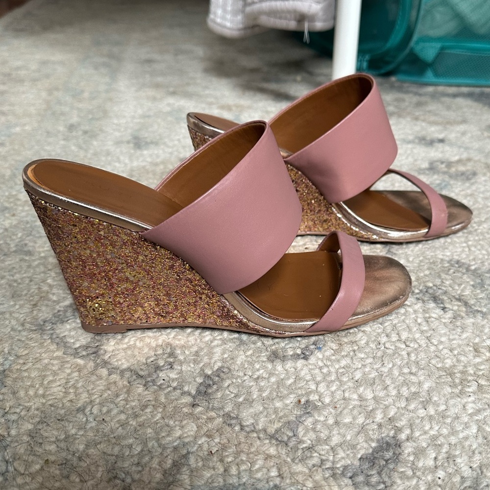 Gorgeous pink and gold glitter kurt geiger mule wedges